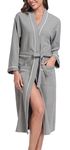 Vlazom Waffle Dressing Gowns Unisex Kimono Robe Cotton Lightweight Bathrobe for All Seasons Spa Hotel Sleepwear, Grey-style a, S