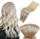 Full Shine 16" Color #18 Ash Blonde Fading to #60 Plantinum Blonde and #22 Real Remy Human Hair Extensions Glue in Hair Extensions Human Hair Double Sided Tape Hair Extensions 40 Pcs 100 Gram