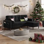 DWVO 78" Sofa Couch, Comfy Upholstered Sectional Sofa with Removable Ottoman, Cat-Scratch-Proof Fabric Sofa for Living Room Apartment Office, L-Shaped Sofa with Round Pillows, Easy Assembly, Black