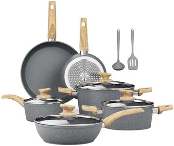 Kitchen Academy Induction Cookware Sets - 12 Piece Gray Cooking Pan Set, Granite Nonstick Pots and Pans Set