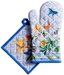 Maison d' Hermine Oven Mitt & Pot Holder 100% Cotton Heat Resistant Kitchen Oven Mitt (7.5"x13") & Pot Holder (8"x8"), Chef, Restaurants, Wedding, Passiflora - Spring/Summer