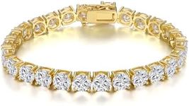 GEMSME Tennis Bracelets for Women, 18K Gold Plated 5mm Round Gorgeous Cubic Zirconia Tennis Bracelets for Men, Gold Plated Bracelet Jewelry Size 6.5-8.5 Inch, 7 inch, Metal Cubic Zirconia, Cubic