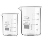SPYLX Borosilicate Glass Beaker 1000 ml, 2000 ml with Graduation Marks, Set of 2 Beakers