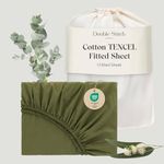 Double Stitch Cotton Tencel Fitted Sheet Full - Cooling Full Size Fitted Sheet Only, Deep Pocket up to 16", 1 Fitted Sheet, Full (54" x 75"), Olive Green