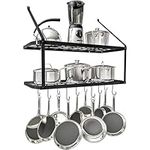 Vdomus Wall Mounted Pot & Pan Organizer 2-Shelves Rack - Black