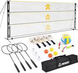 Patiassy Volleyball Badminton Pickleball 3-in-1 Combo Net Set, 5.1-7.4ft Adjustable Height Sports Nets for Backyards, Portable 17ft Outdoor Net with Carry Bag, Rackets and Balls