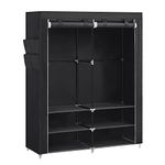 SONGMICS Clothes Wardrobe, Portable Closet, 45 x 127 x 176 cm, 2 Hanging Rails, Shelves, and 4 Side Pockets, Large Capacity for Bedroom, Living Room, Black RYG008B02