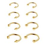 8Pcs 16g Septum Nose Rings Stainless Steel Hinged Seamless Nose Hoop Ring Horseshoe Piercing Jewelry， Conch Helix Rook Lip Cartilage Earring for Women Men(Gold)