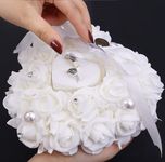 Vinifredy Luxury White Wedding Ring Pillow Ceremony Engagement Ring Box, Valentine Day Ring Box Heart Shaped Ring Pillow Pearl Gift Ring Box White Ring Cushion
