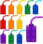 Building Blocks Cups 10 oz Reusable Brick Party Kids Cup Plastic Party Cups with Lids and Straws for Block Birthday Party Supplies and Favors (12 Set)