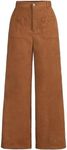 WDIRARA Girl's Solid Corduroy Wide Leg Pants Button Front Zipper Straight Pants with Pockets Brown 11Y