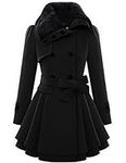 Zeagoo Women's Fashion Faux Fur Lapel Double-breasted Thick Wool Trench Coat Jacket,Medium,Black