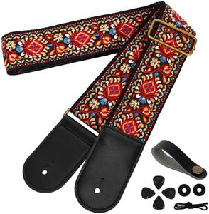 AODSK Guitar Strap Vintage Woven Adjustable,includes 2 Strap Locks, For Bass, Electric & Acoustic Guitars (Red Braiding)