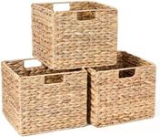 Water Hyacinth Storage Baskets, 12X12X10in Wicker Storage Cubes Set of 3, Kitchen Baskets for Storage Pantry, Baskets for Pantry Organization, Foldable Square Baskets for IKEA Kallax