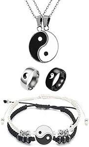 6 pieces Yin Yang Adjustable Cord Bracelet Set for Couple Yin Yang Matching Pendant Necklace for BFF Yin Yang Tai Chi Ring Band for Friendship Boyfriend Girlfriend (Yin Yang Set) (Yin Yang Set)