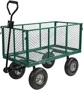 campMax Oversized Garden Carts Wagon, 650 Lbs Capacity Heavy Duty Pullable Gardening Cart Flatbed with Wheels and Removable Sides with Cart Liner, Green