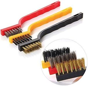 Garden Of Arts Set of 3 Pc Mini Wire Brush Cleaning Tool Kit Brass, Nylon, Stainless Steel Bristles, Gas Cleaning Brushes Iron Nylon Copper Wire for Car Kitchen Gas Stove Cleaning Tool