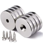 DIYMAG 8 Pack 1.26 inch x 0.2 inch Neodymium Disc Countersunk Hole Magnets. Strong, Permanent, Rare Earth Magnets,with 8 Screws