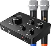 Wireless Microphone Karaoke Mixer System, Dual Handheld Wireless Microphone for Karaoke, Smart TV, PC, Bluetooth, Speaker, Amplifier, Church, Wedding, Indoor/Outdoor Activities-Support HDMI, AUX in/Out