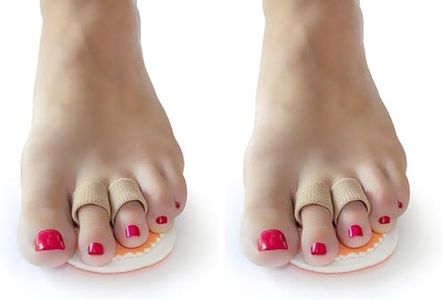 Steins Douple Loop Toe Splint, Toe Seperator and Toe Straightener for Crooked Toes, Hammer Toes, and Claw Toes, Toe Spacers to Relieve Foot Pain, Pressure and Discomfort, Left, Beige (Pack of 2)