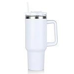 BR JUNKER 30 oz. Tumbler Double Wall Stainless Steel Vacuum Insulation Travel Mug with Crystal Clear Lid and Straw, Water Coffee Cup for Home,Office,School, Ice Drink, Hot Beverage (40 oz - White)