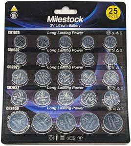 Milestock 25-Pcs 3V Lithium Button Battery Assortment CR1620 CR1632 CR2025 CR2032 CR2450 Compatible with Watch Repair Kit, Watch Battery Replacement, Toy Remote
