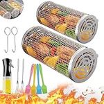 New Stainless Steel Barbecue Cooking Grill Baskets for Outdoor Grill,Grill Grate,Outdoor Round BBQ Stainless Steel Grill Basket Campfire Grill Grid,Camping Picnic Cookware (200*90*90mm&300*90*90mm)