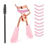 WLLHYF Eyelash Curler Kit Metal Eye Lashes Curler，Professional Makeup Tool with Built-in Comb Eye with 10 Replacement Refill Pads Get Dramatically Curled Eyelashes for Women Girl (Pink)