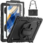 SEYMCY Case for Samsung Galaxy Tab A8 Case 10.5 inch Full Body Proof Case with Rotating Hand Strap/Screen Protector/Built-in Stand, Sturdy Shockproof Cover for Samsung A8 Tablet 2021/2022, Black