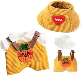 17 cm Doll Clothes, 3-Piece Set Stylish Clothes for 17cm Doll, Premium Outfit with Accessories for Doll - Red Heart Yellow Hat & Polo Shirts & Pumpkin Romper (NO Doll)