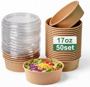 PakTalk 50 Pack Disposable Salad Bowls with Lids, 17oz Round Microwave-Safe Meal Prep Containers for Food Storage, BPA-Free Leakproof Heavy Duty Paper Bowls, Perfect for Parties, Picnics, Takeout