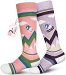 unenow Merino Wool Ski Socks Kids 2 Pairs, Winter Warm Snowboarding Thermal Socks for Boys Girls Toddlers