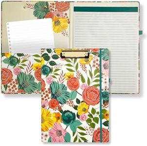 Steel Mill & Co Cute Clipboard Folio with Refillable Lined Notepad and Interior Storage Pocket, Floral Padfolio for Work, Garden Blooms Cream