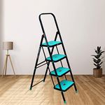 Prime Hulk 4-Steps Heavy-Duty Foldable Steel Step Ladder with Large Anti-Skid Steps, 5Years Warranty (Black + Green)