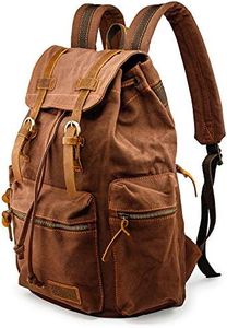 GEARONIC 21L Vintage Canvas Backpack Leather Rucksack Knapsack 15inch Laptop Tote Satchel College Shoulder Hiking Bag, Coffee, Large, Rucksack Backpacks