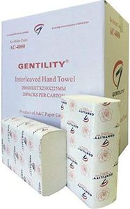 A&C Gentility Premium Interleaved Slimline Paper Towel Hand Towel 1 Ply 200 Sheets 20 Packs per Carton AC-4000