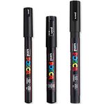 Posca - Ultra Fine to Fine Paint Marker Pens Set - PC-1MR, PC-1M, PC-3M - Black Ink - Pack of 3