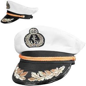 Squirrel Products White Yacht Captain Hat - One Size with Adjustable Baseball Hat Snap Back - Costume Accessory - Fits Most