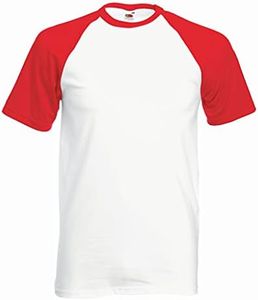 Fruit of the Loom Men's Baseball Classic Short Sleeve T-Shirt, White/Red, M