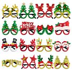 Acevegue Christmas Glasses Decorations for Kids & Adults, 16pack Glitter Party Glasses Accessories, Eyeglasses Frame for Christmas Photo Booth Props Costume Toys Xmas Birthday Favours Supplies