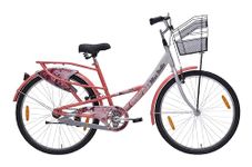 Hero Emerald 26T Single Speed Bicycle for Women/Girls with Basket and Inbuilt Carrier | Silver-Peach | Rigid | V Brake | 18" Steel Frame | Rider Height : 5ft 0" - 5ft 8" | 85% Pre Assembled Bicycle