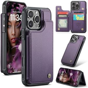 ELEPIK for iPhone 16 Pro Case with Card Holder, Kickstand [5 Card/Cash Holder] [for Women & Men] [Durable PU Leather] Magnetic Wallet Phone Cover for iPhone 16 Pro, Fashion Purple