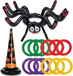 The Twiddlers - 2 in 1 Halloween Ring Toss Game Set, Witch and Spider Hat Targets - 12 Pc Inflatable Rings for Kids & Adults Party