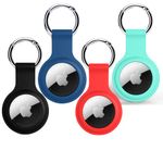 SQUIF Pack of 4 Airtag Case for Apple Airtags Silicone Case Protective Cover for Airtag Case Locator Tracker Anti-Lost Device Keychain Protection Sleeve (Black_Blue_Red_Turqouise)