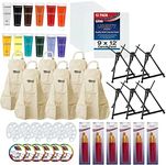 U.S. Art Supply Sip and Paint Art Party Painting Kit - 6 Easels, 12 Paint Tube Set, 12 Canvas Panels, 6 Brush Sets & 6 Aprons