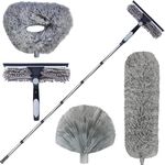 4 Pack 20+ Feet High Reach Dusting Kit with 3-14 ft Spliceable Pole //2 in 1 Window Cleaning Kit // High Ceiling Duster // Cobweb Microfiber Duster // Ceiling Fan Duster Cleaning Kit for Home Clean