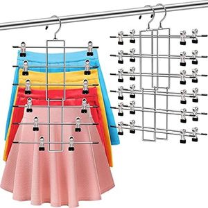 Baoswi 2 Pack Pants Hangers Space Saving, 6 Tier Closet Organizers and Storage Skirt Hangers with Clips, Closet Organizer Clothes Organization and Storage Jeans Scarf Hangers