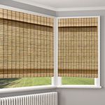 LANTIME Wood Cordless Roman Shades, Lined Blackout Bamboo Window Shades Blinds, Dasha Camel