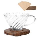 Lalord Pour Over Coffee Dripper with 100 pcs of Size 02 Paper Filter, Borosilicate Glass & Walnut Collar, Drip Coffee Maker, 1-3 Cups, Clear (Coffee Dripper)