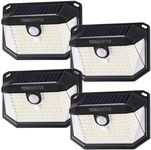 TORCHSTAR Outdoor LED Solar Powered Motion Sensor Light, IP65 Waterproof Wireless Outdoor Wall Lighting for Driveway, Patio, Garage, Porch, 6500K Pure White, Black, Pack of 4